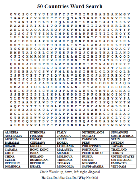 50 Countries Word Search