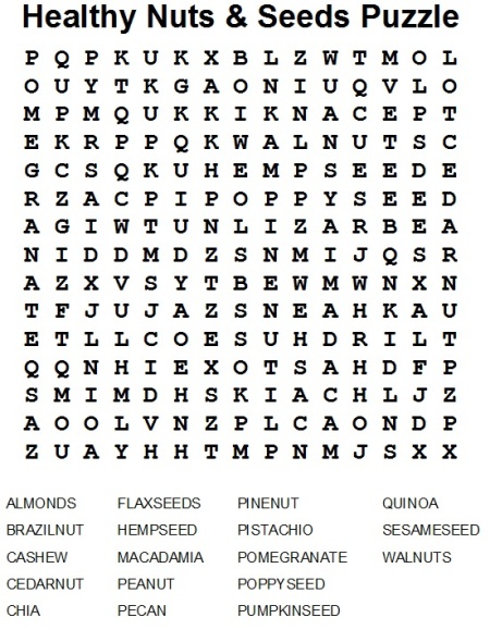 Healthy Nuts and Seeds Word Search Puzzle